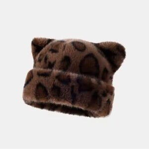 Leopard Print Faux Fur Hat with Ears